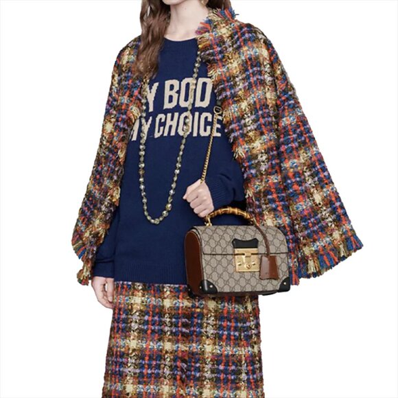 Gucci Padlock GG Supreme Bamboo Small Top Handle/ Shoulder Bag - Picture 12 of 13